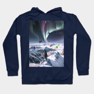 Tranquil Landscape: Aurora and Icy Mountain Summits Hoodie
